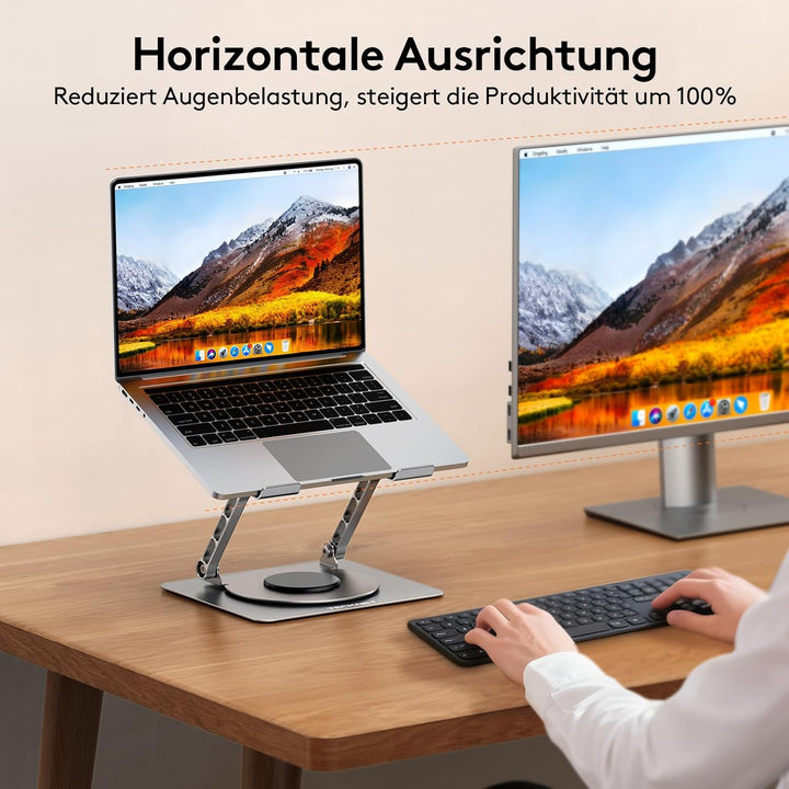 TECKNET 360° Laptop Ständer Höhenverstellbar, Verstellbarer Notebook Halterung aus Metall mit Doppel