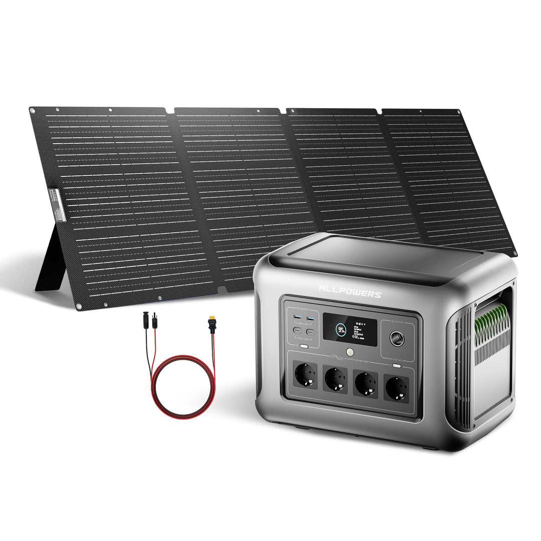 ALLPOWERS R1500 LITE Tragbare Powerstation mit 200W Solarpanel, 1056Wh LFP Batterie Backup mit 4 160