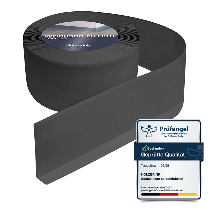 HOLZBRINK Weichsockelleiste PVC 100x25mm, 5 m | Wandleiste ohne Klebestreifen für Küche, Garage, Flu