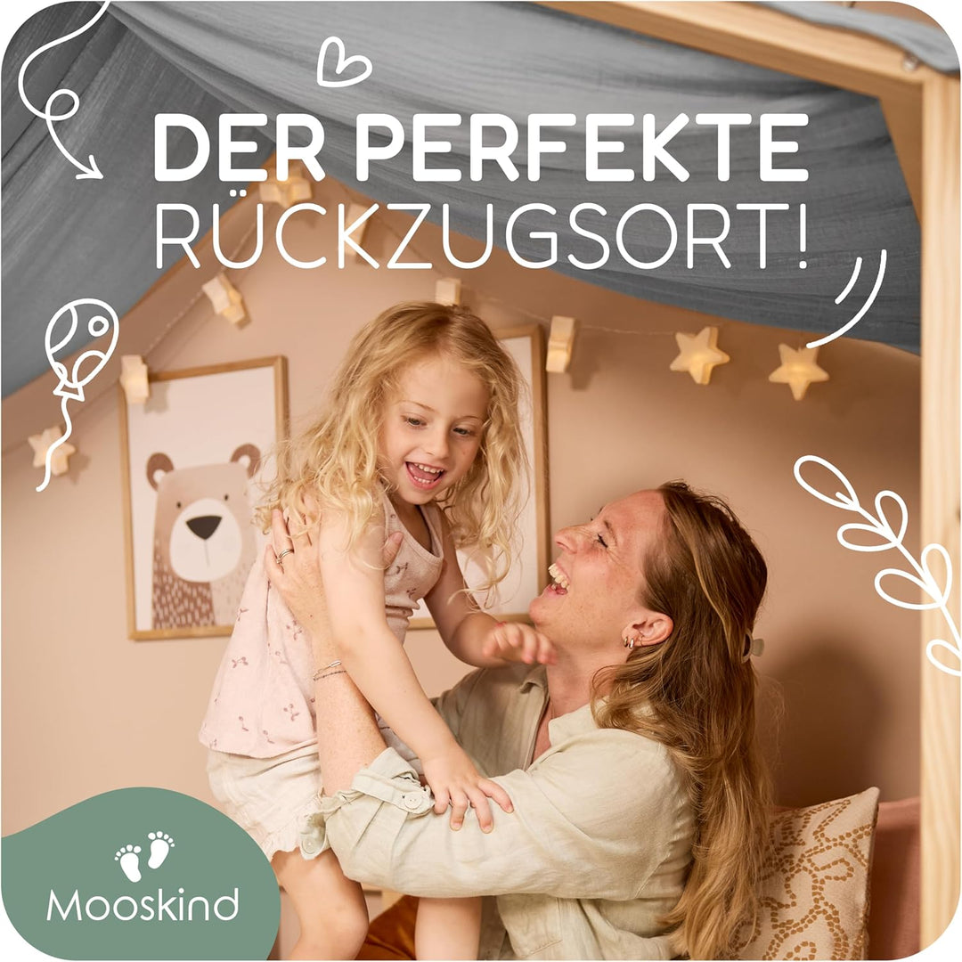 Hausbett Himmel – Aus weichem Musselin in 7 Farben – 100% Bio-Baumwolle – Traumhafte Hausbett Deko &