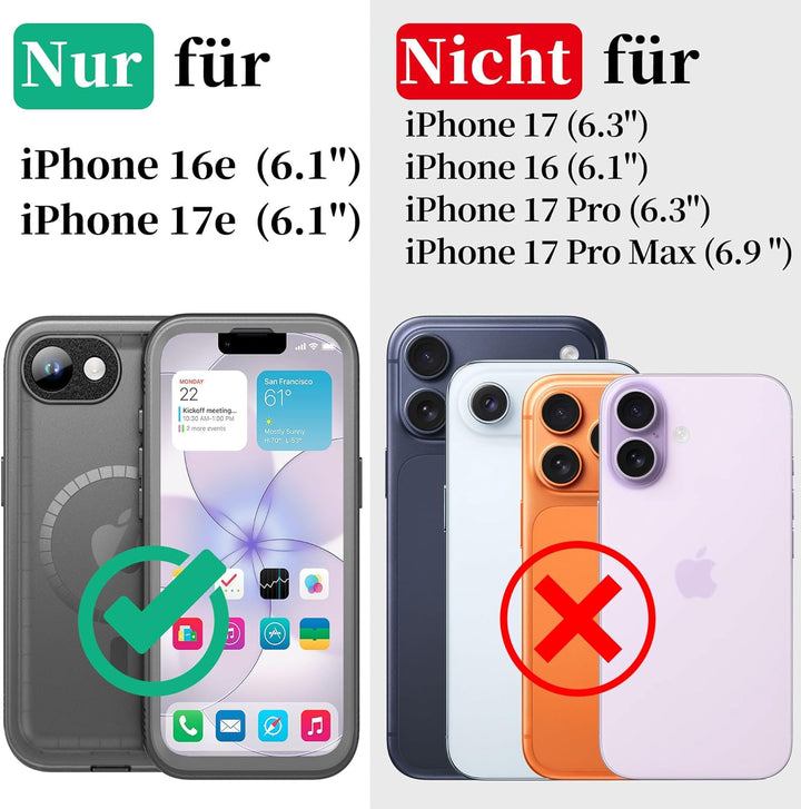 Cozycase TOP Militärschutz Hülle für iPhone 16e 17e Kompatibel mit MagSafe wasserdichte 360 Grad Pan