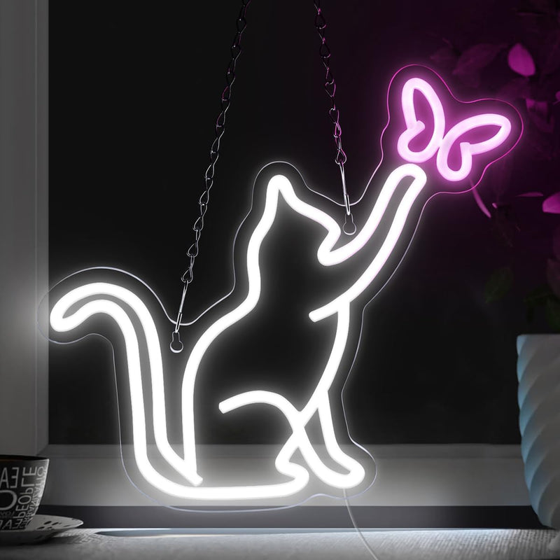 Neon Katze Schild Wanddekoration Schmetterling Neonschild Usb Neonlicht Party Leuchtreklame für Gesc