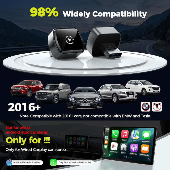 LAMTTO Wireless CarPlay Adapter für iPhones & Android Auto,AirPlay/Miracast, Von Kabelgebunden Auf K