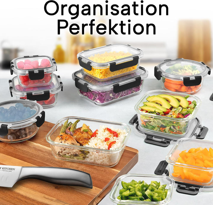 Zulay 12er-Set Glas-Frischhaltedosen für Meal Prep, Tupperdosen Set aus Glas mit luftdichten Deckeln
