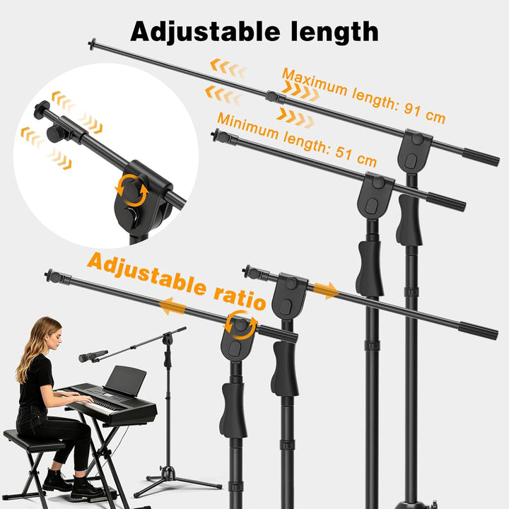 Mikrofonständer, Mikrofon Ständer Boden Höhenverstellbar bis 232 cm, Mikrofon Stativ mit Galgen, 2 M