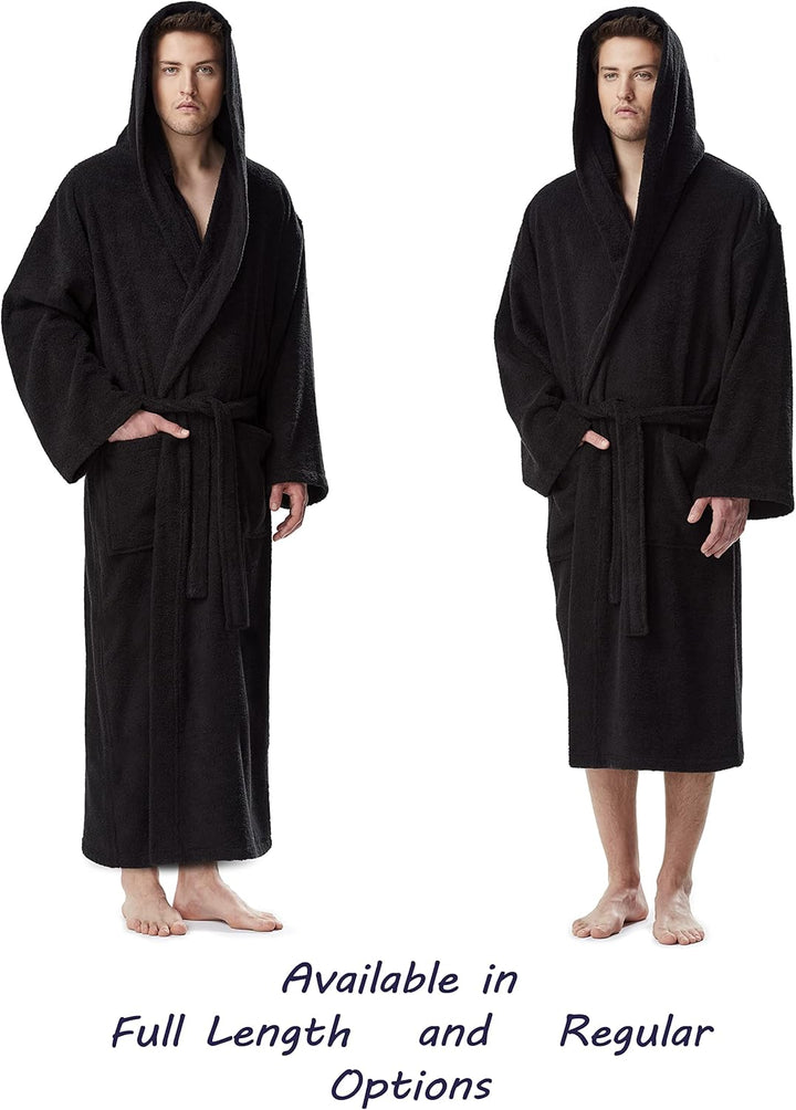 Arus Klassischer Herren-Bademantel mit Kapuze, türkischer Baumwollmantel mit voller Länge L-XL Schwa