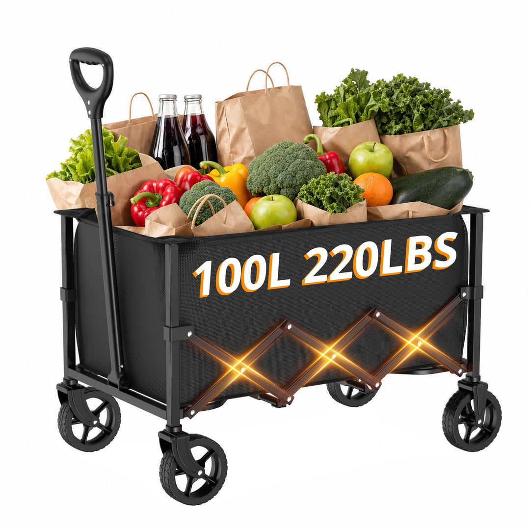 Faltbarer Wagen mit Rädern, zusammenklappbarer Wagen mit verstellbarem Griff, 100L und 550LB grosse
