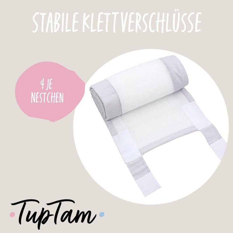 TupTam Gitterstäbe Schutz Netz Babybett Nestchen 3D Mesh 2er Pack, Farbe: Weiss/Grau, Grösse: ca. 12