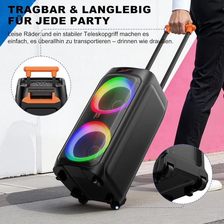 Karaoke Maschine mit 2 Mikrofones, grosser Tragbaren Bluetooth Lautsprecher mit RGB-Licht, Karaoke A