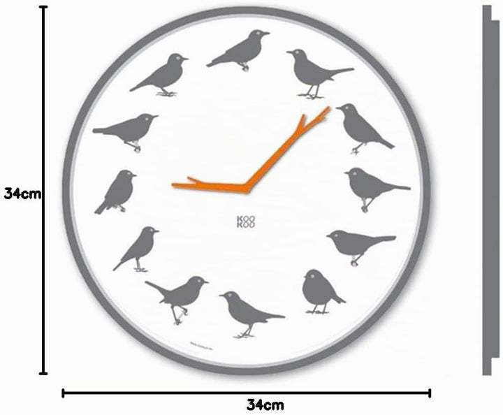 KOOKOO UltraFlat Grau, Moderne Singvogeluhr mit 12 heimischen Vogelstimmen, Grau