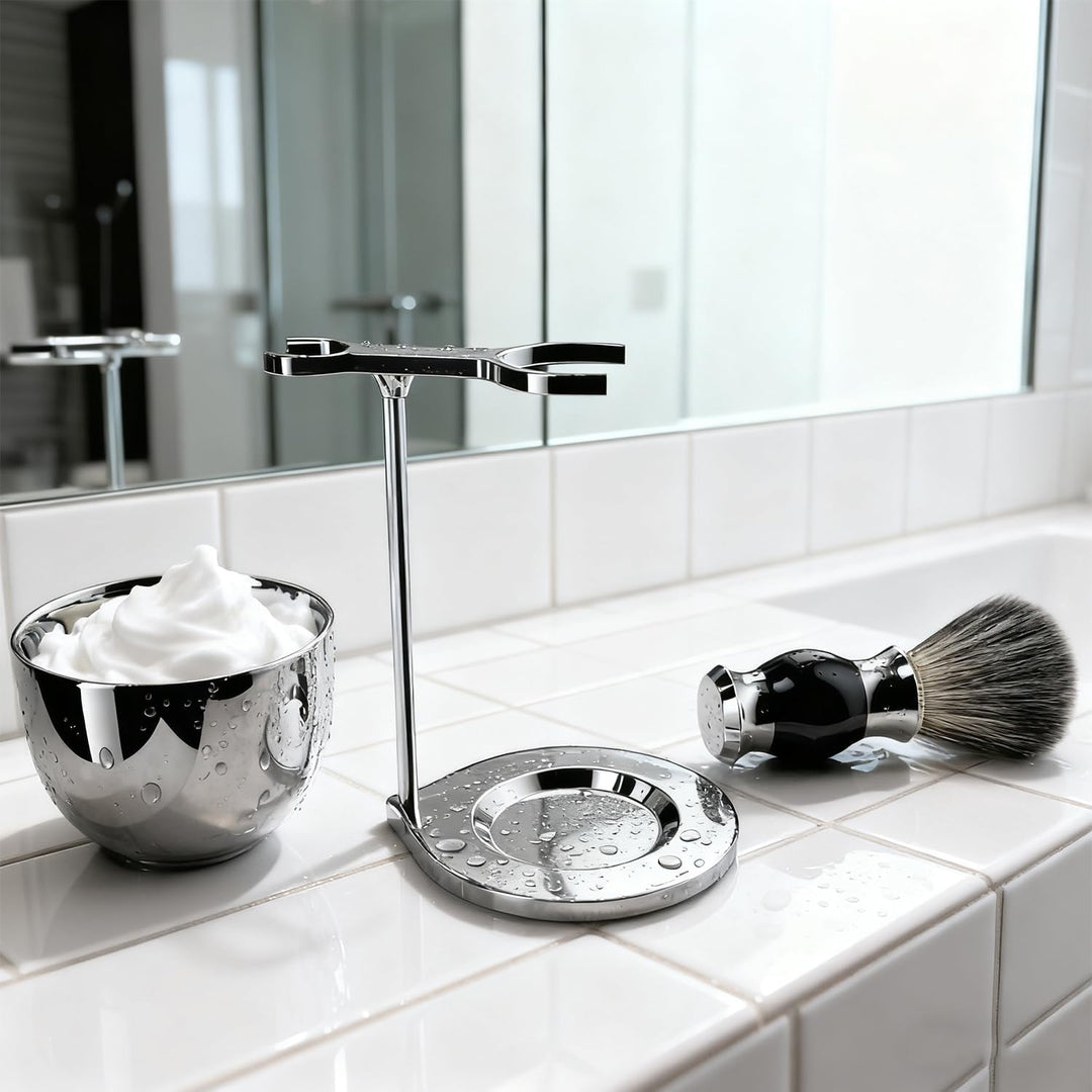 GRUTTI 3 in 1 Premium Rasierpinsel-Set, Sicherheits-Rasierhalter, Pinselhalter, Rasierpinsel aus Dac