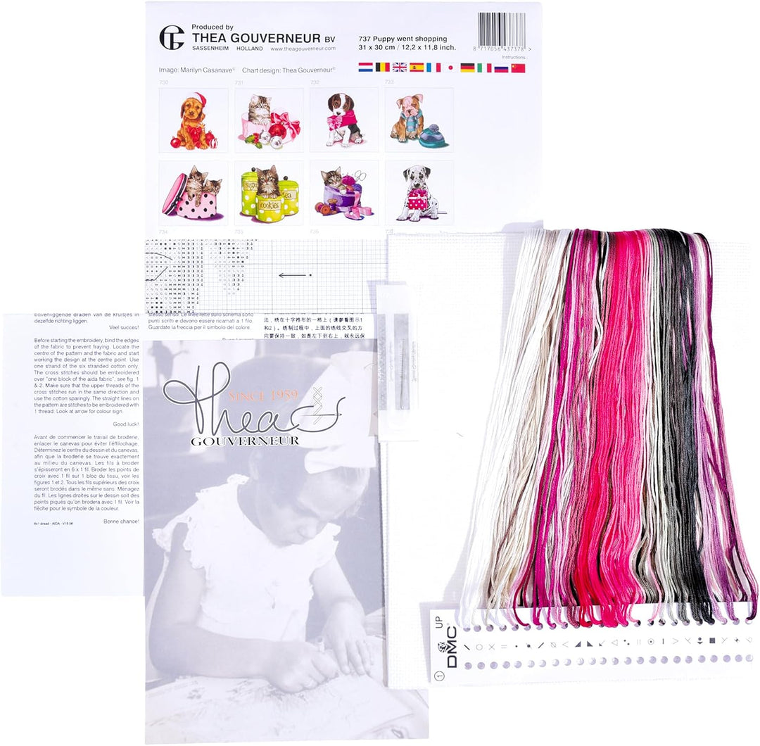 Thea Gouverneur - Kreuzstich-Set - Puppy WentShopping - Aida - 16 Count - Für Erwachsene - 737A 31x3