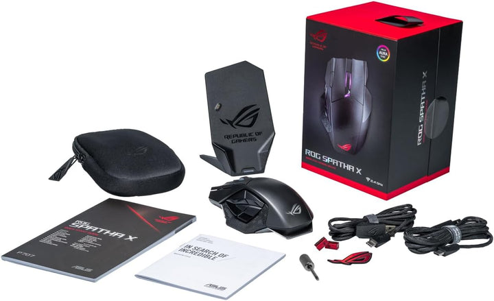 ASUS ROG Spatha X Gaming Maus (kabellos, kabelgebunden, magnetische Ladestation, 12 programmierbare