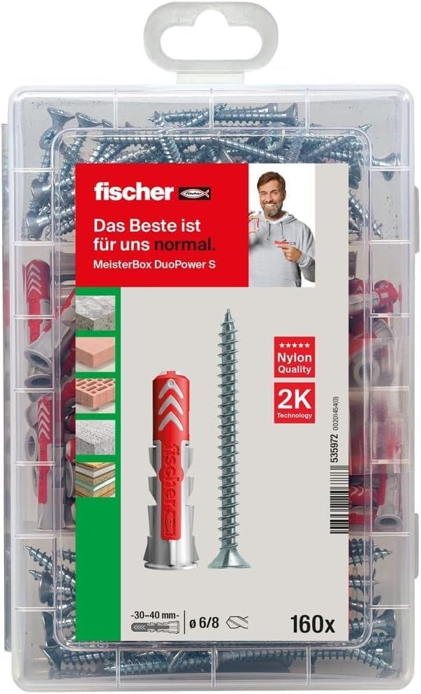 fischer RED-BOX DUOPOWER + Schrauben, Sortimentbox, 280-teilig mit Dübel in verschiedenen Grössen, v