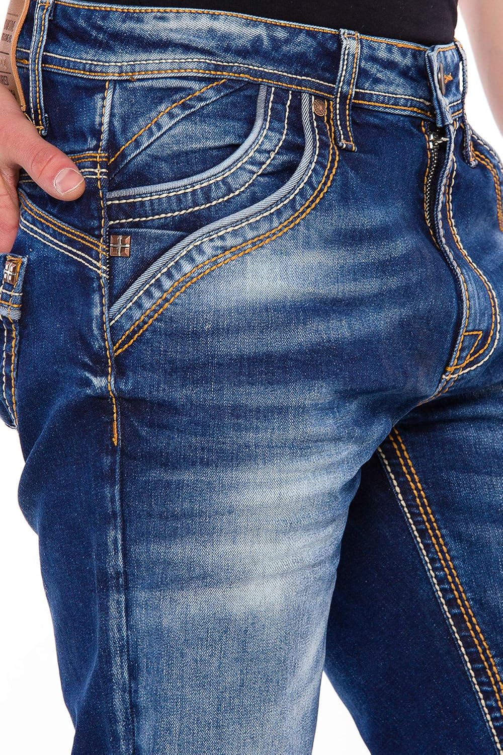 Cipo & Baxx Herren Jeans Hose Regular Slim Fit Denim Jeanshose Dicke Naht 29 Blau, 29 Blau