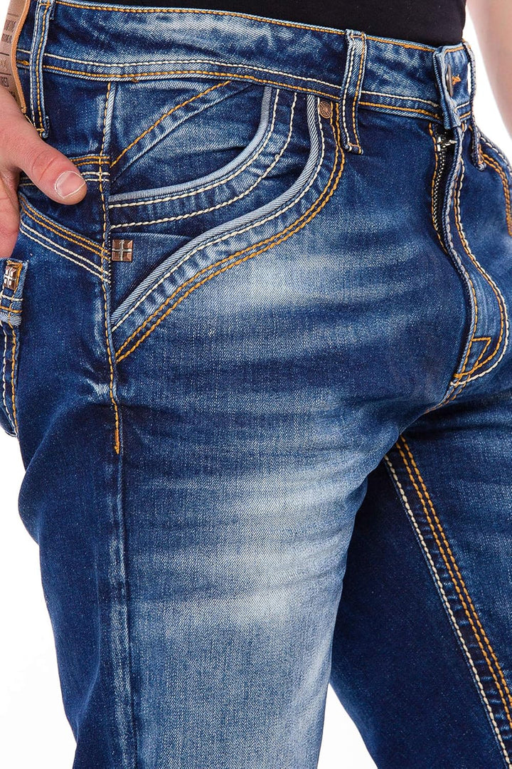 Cipo & Baxx Herren Jeans Hose Regular Slim Fit Denim Jeanshose Dicke Naht 29 Blau, 29 Blau