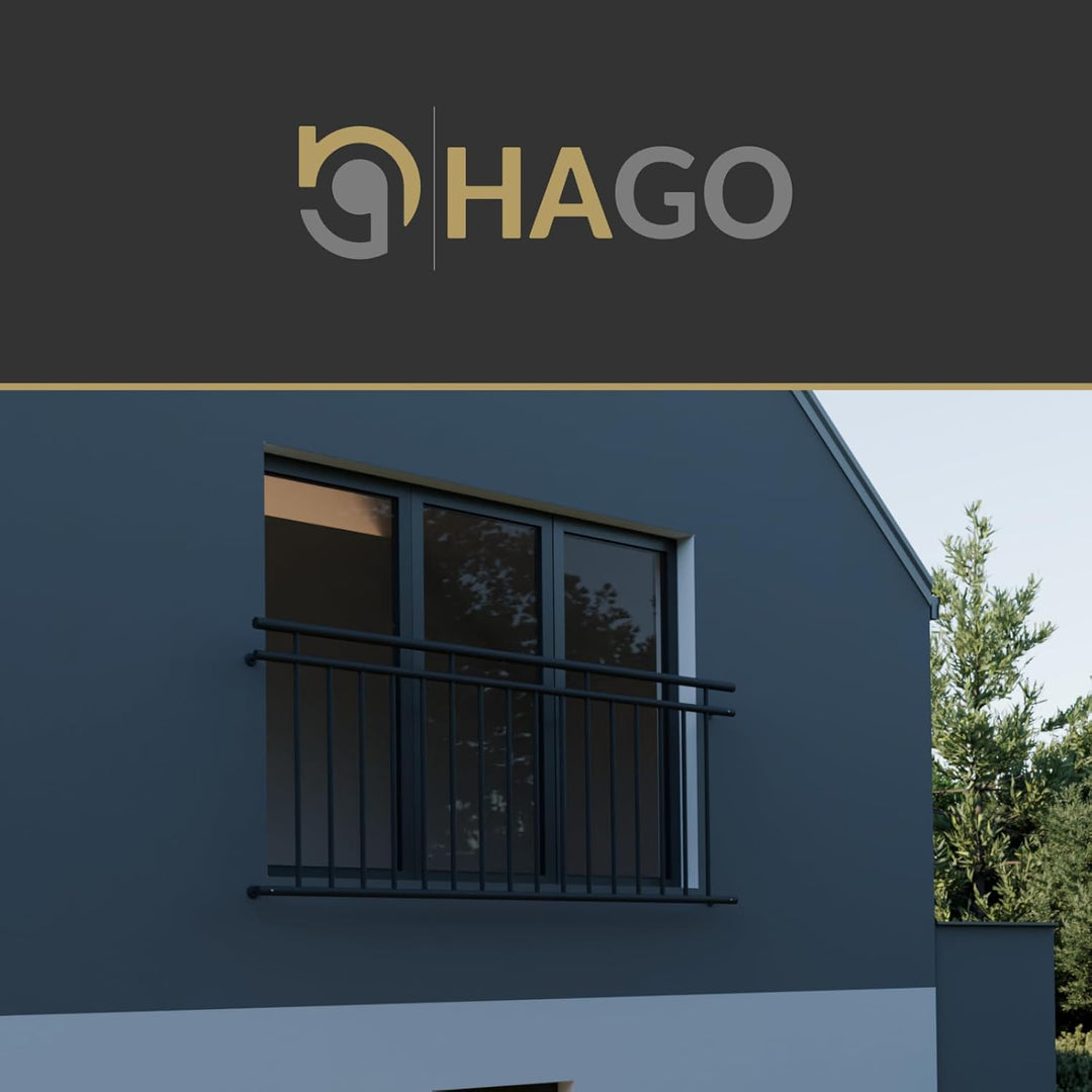 HAGO24 | Französischer Balkon | Fenstergitter | Stahlgeländer | 225x90cm Schwarz | Stabgeländer | Ju