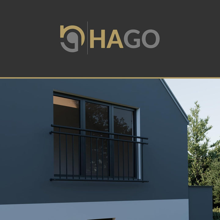 HAGO24 | Französischer Balkon | Fenstergitter | Stahlgeländer | 225x90cm Schwarz | Stabgeländer | Ju