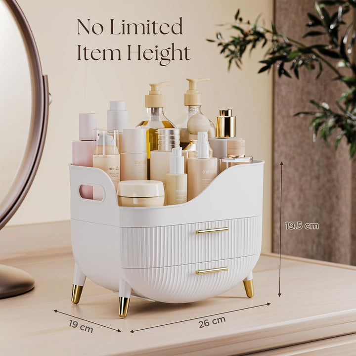 Make Up Organizer mit 2 Schubladen, Grosse Anti-Rutsch Schminktisch Organizer, Kosmetik Organizer, I