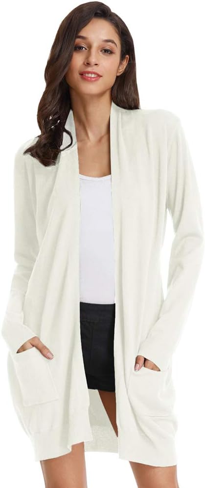 GRACE KARIN Damen Langarm Offene Strickjacke Lang Strickmantel Casual High Stretchy Cardigan mit Tas