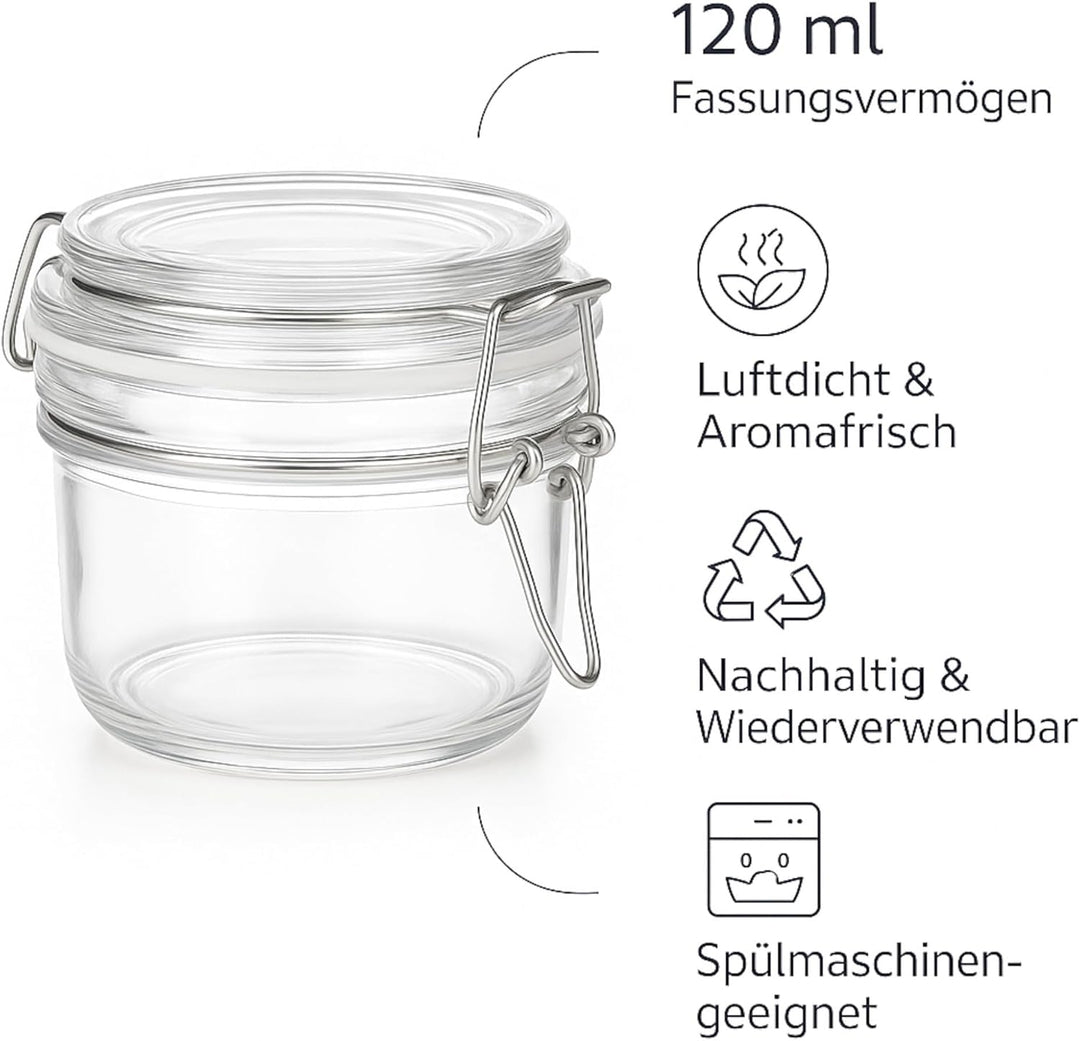 gouveo 16er Set Vorratsglas 120 ml (0,12 l) Vorratsglas 120 ml mit Bügelverschluss Drahtbügelverschl