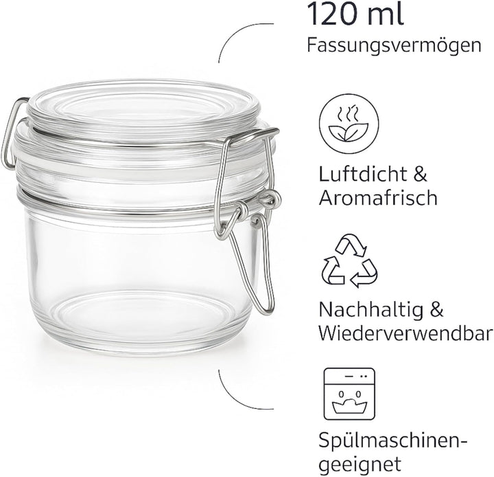 gouveo 16er Set Vorratsglas 120 ml (0,12 l) Vorratsglas 120 ml mit Bügelverschluss Drahtbügelverschl