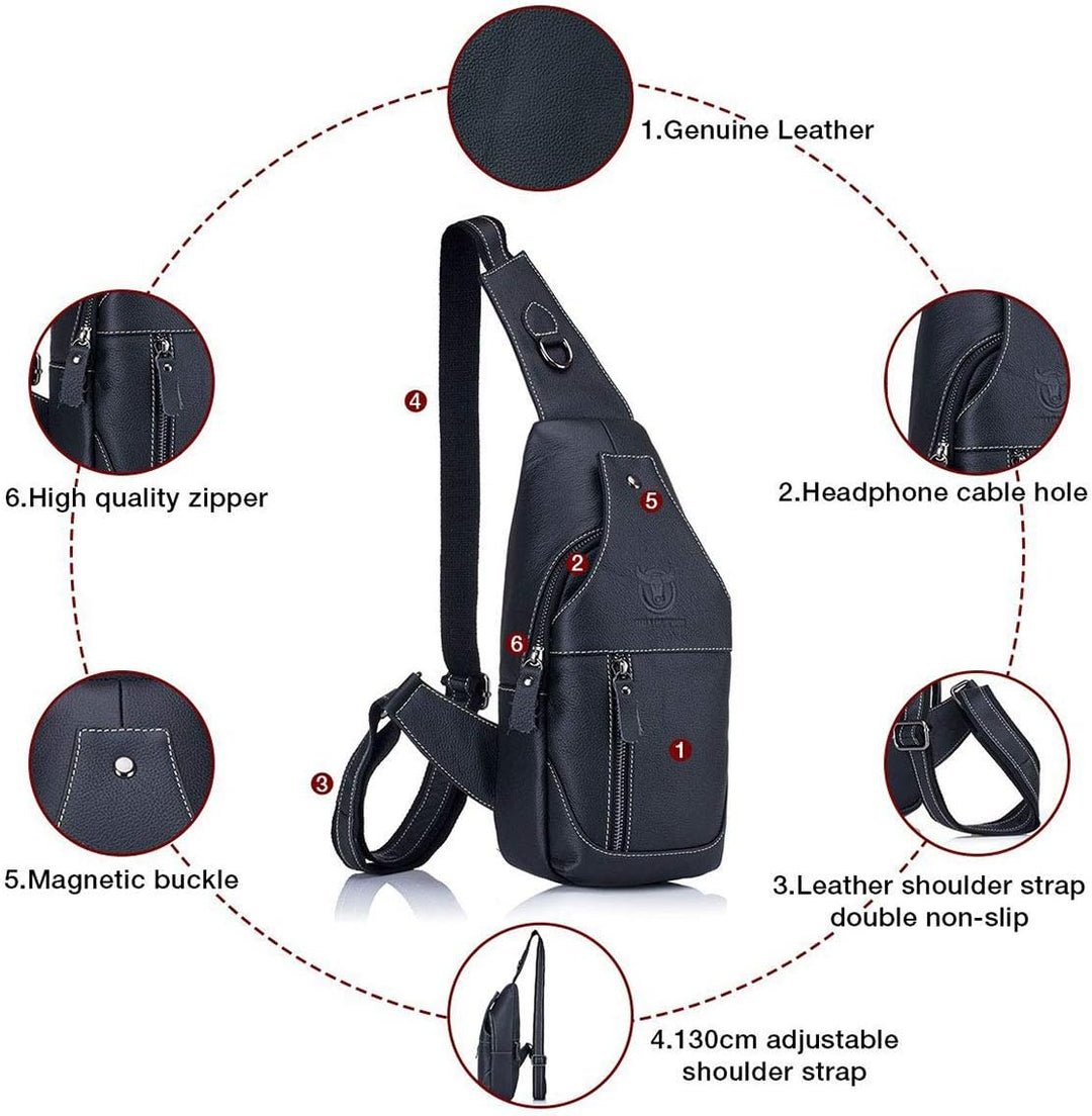 Tasche Leder Herren Sling Bag Schulter Rucksack Schultertasche Brusttasche Wasserresistent Tragetasc