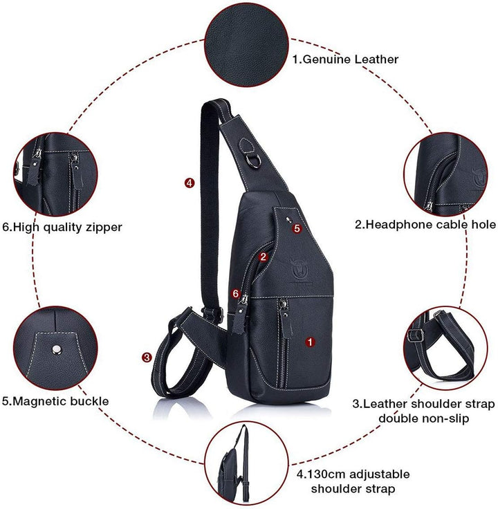 Tasche Leder Herren Sling Bag Schulter Rucksack Schultertasche Brusttasche Wasserresistent Tragetasc