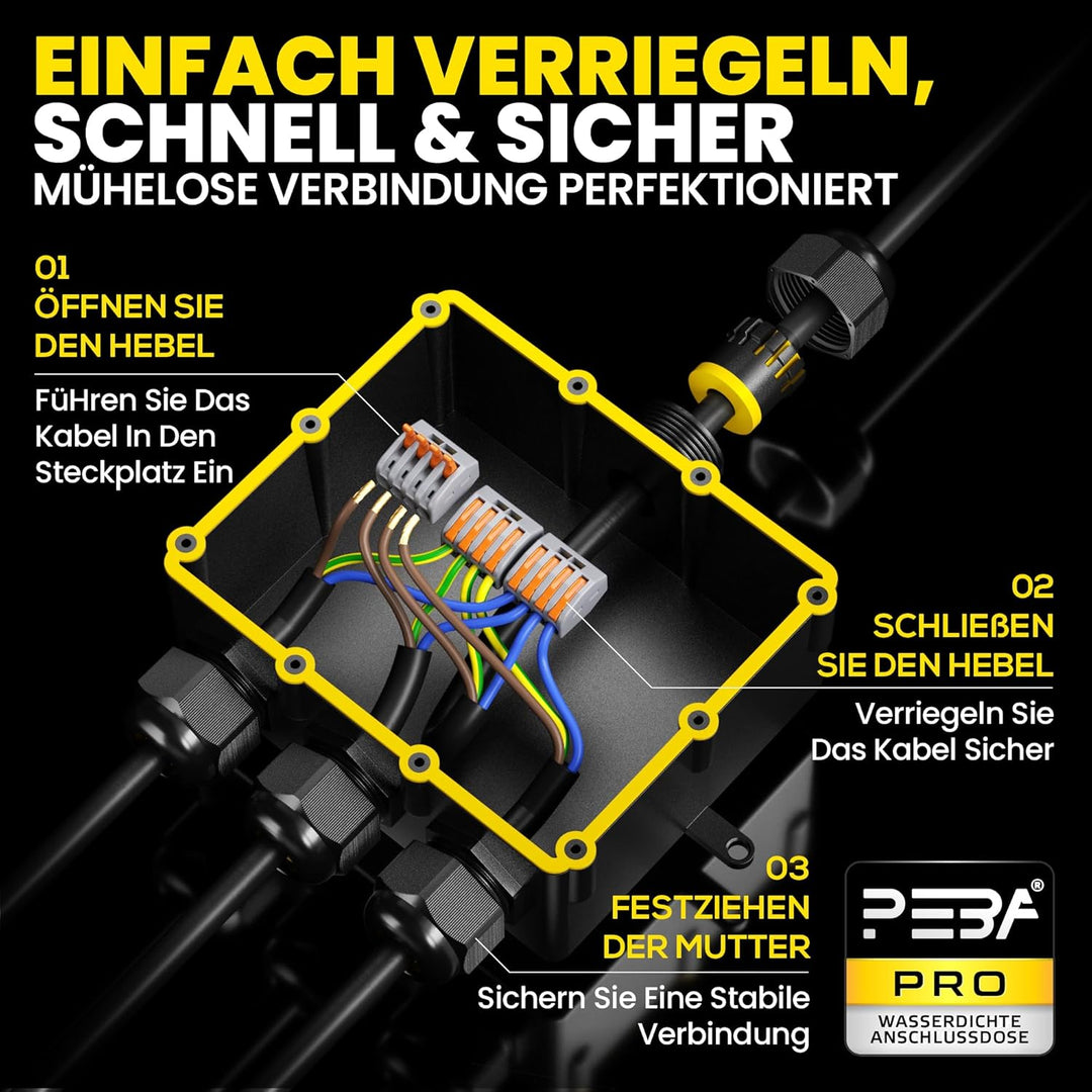 PEBA® Abzweigdose IP68 Abzweigdose Kabelverbinder Wasserdicht Aufputz Verteilerdose 4-fach für Kabe