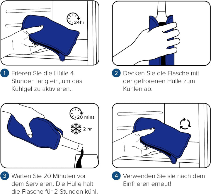 2er-Set Weinkühler und Sektkühler Hülle Manschetten - Schwarz & Blau - Perfekt zum Kühlen von Wein-