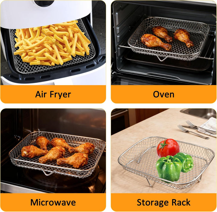 3-Schicht Luftfritteuse-Grillrost Air Fryer Rack Zubehör Edelstahl Grill Dehydrator Rack stapelbar A