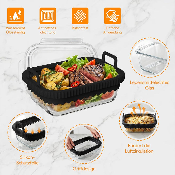 2pcs Glas Auflaufform Airfryer für Ninja Heissluftfritteuse AF400EU/DZ400EU/AF500EU/COSORI Heissluft
