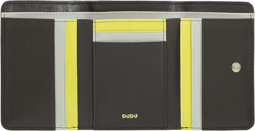 DUDU Kleine mehrfarbige RFID Dambenbrieftasche in Leder Colorful Coffee Brown, Coffee Brown