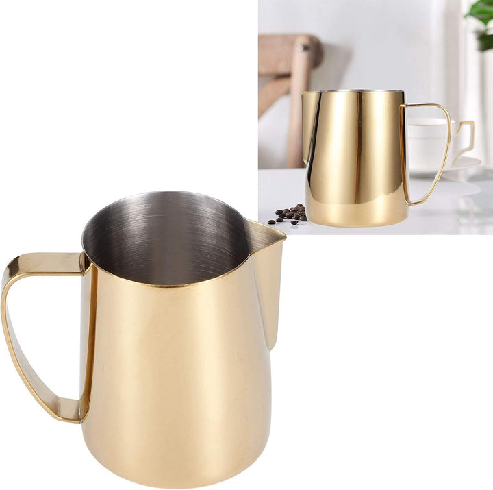 Milchschaum Krug, Gold Edelstahl Milchkännchen Aufschäumkännchen mit Spitzer Ausguss Kaffee Dampfkru