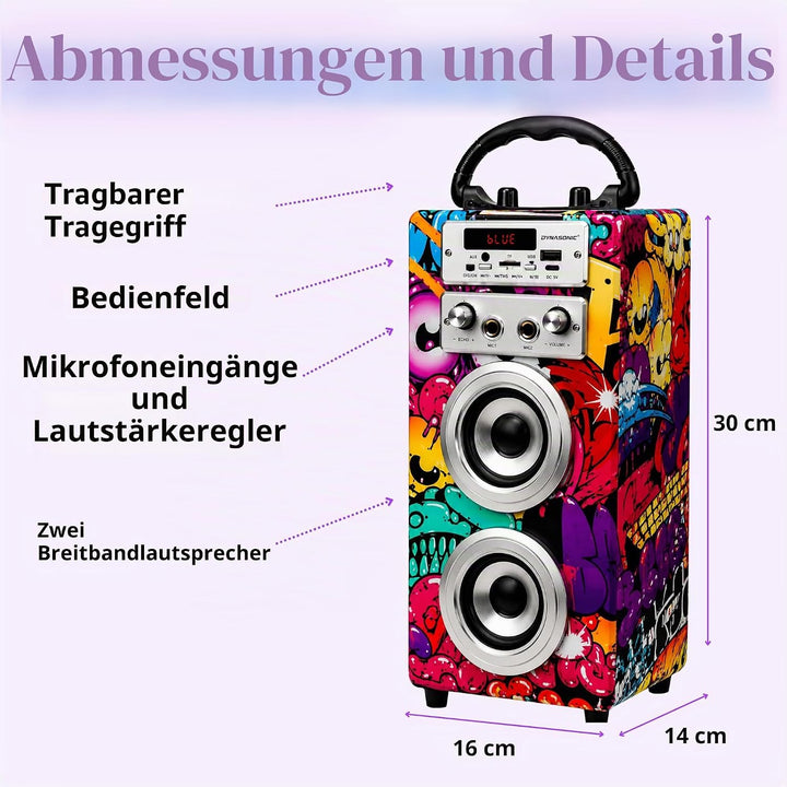 Dynamic Karaoke-Maschine, tragbarer Karaoke-Lautsprecher mit 2 Mikrofonen, Bluetooth-Lautsprecher, U
