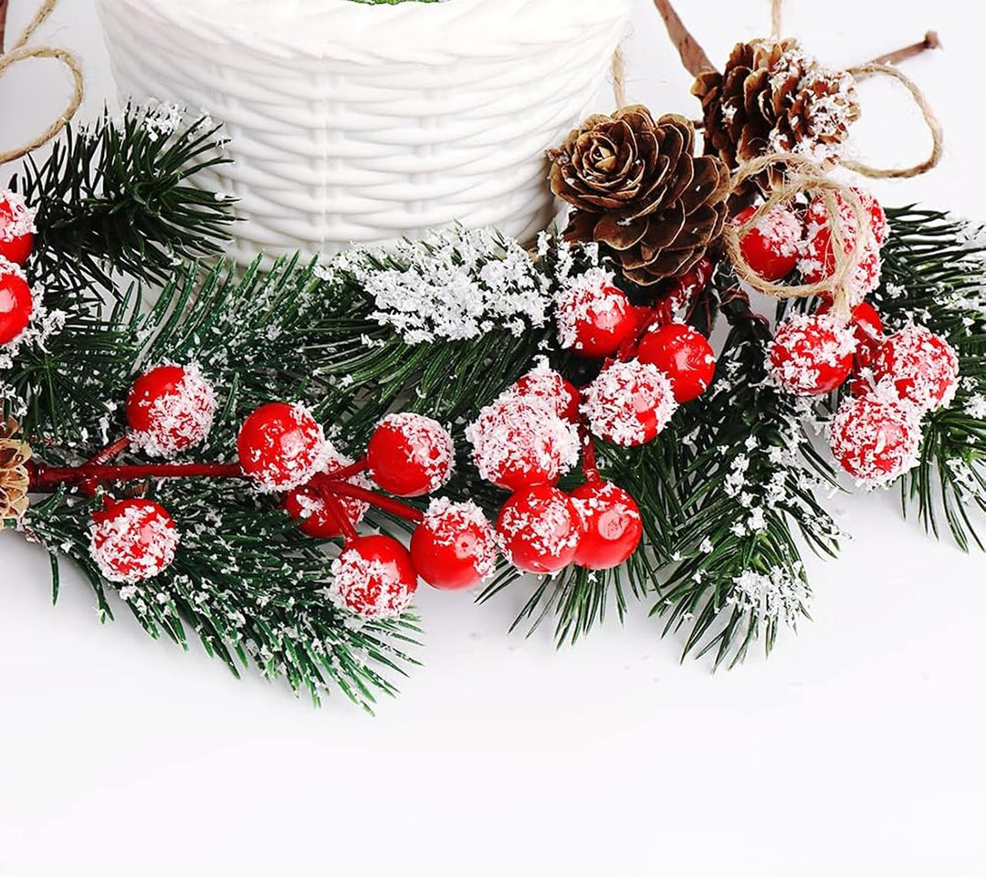 10 Stück Künstliche Rote Stechpalmen Beeren 15cm Weihnachtsbeeren Kleine Künstliche Tannenzweige mit