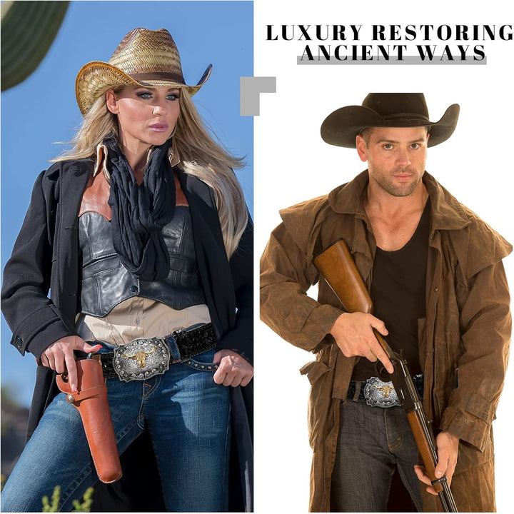 Jadive Herren Gürtel Western Cowboy Bull Leder Schnallen Gürtel Longhorn Schnalle mit Blumen Gravur