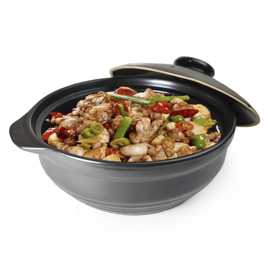 Kasserolle, Tontopf, hitzebeständig, Premium-Keramikschalen, Deckel, Kochen, Suppe, Schwarz (Keramik