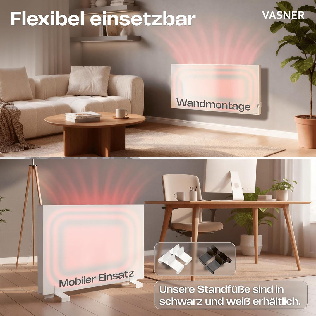 VASNER Konvi Infrarotheizung mit Thermostat – Hybrid Elektroheizung inkl. Wandmontage 600-1200 Watt