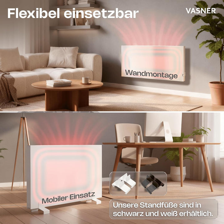 VASNER Konvi Infrarotheizung mit Thermostat – Hybrid Elektroheizung inkl. Wandmontage 600-1200 Watt