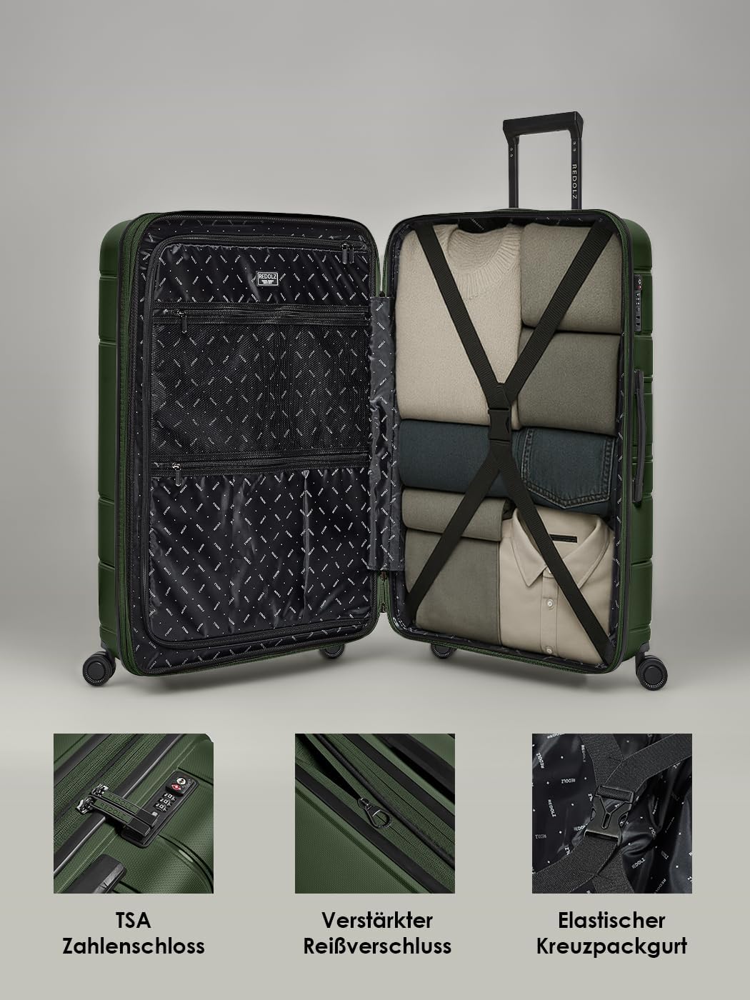 REDOLZ Hartschalen Check-in Koffer | Grosser XL Trolley 51 x 32 x 76 cm mit Dehnfalte aus hochwertig
