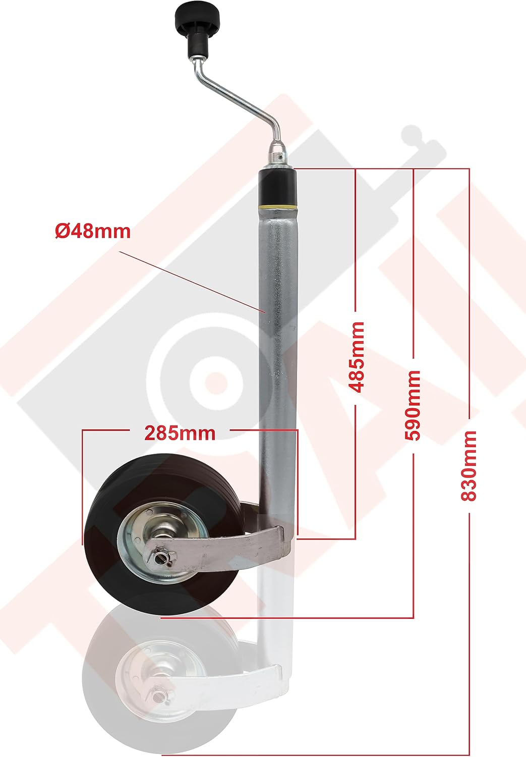 trailer parts4u Stützrad 150kg Ø 48mm mit Stützlastanzeige Stützlastwaage Bugrad 220x65 Deichselrad