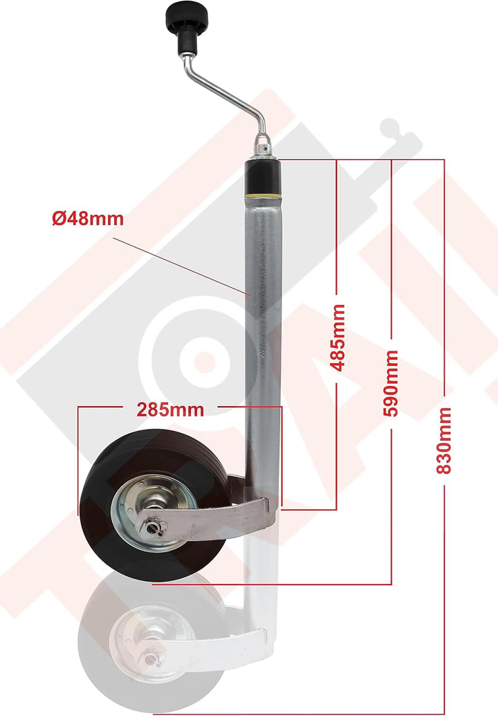 trailer parts4u Stützrad 150kg Ø 48mm mit Stützlastanzeige Stützlastwaage Bugrad 220x65 Deichselrad