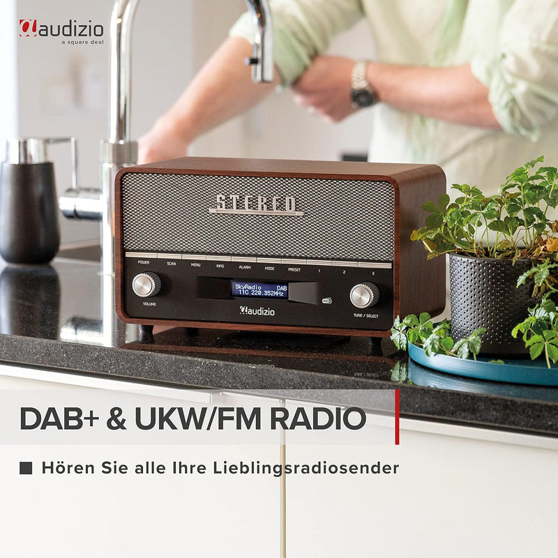 Audizio Corno - Retro Radio, DAB Plus Radio Bluetooth, Alarmfunktion, Radiowecker, Retro UKW-Radio,