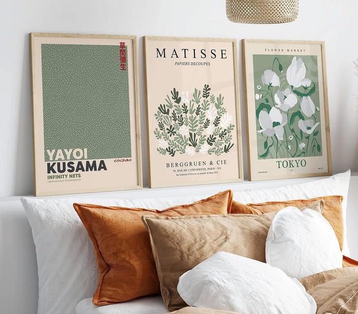 ag.art deco Moderne Poster Set | 3 Stück A3 30x40cm MIT RAHMEN HOLZ | Stilvolle Matisse Pastell Flow