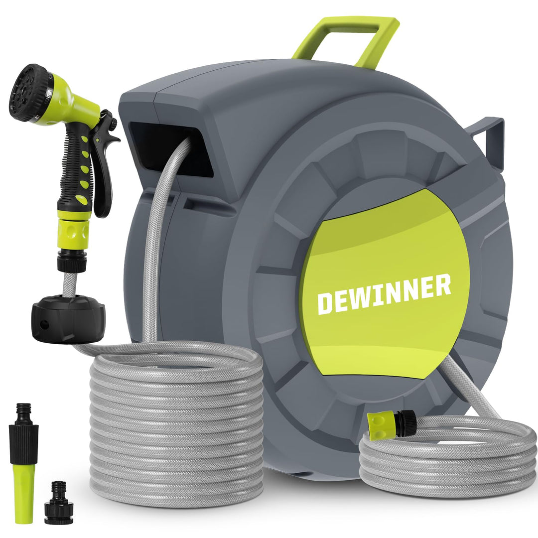 DEWINNER Gartenschlauchtrommel 30 m, Schlauchaufroller zur Wandmontage, Automatische Schlauchtrommel