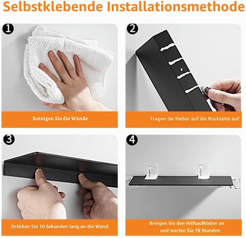 30CM Duschablage Ohne Bohren SUS304 Edelstahl Badablage Chrom Selbstklebende für Badezimmer Schlafzi