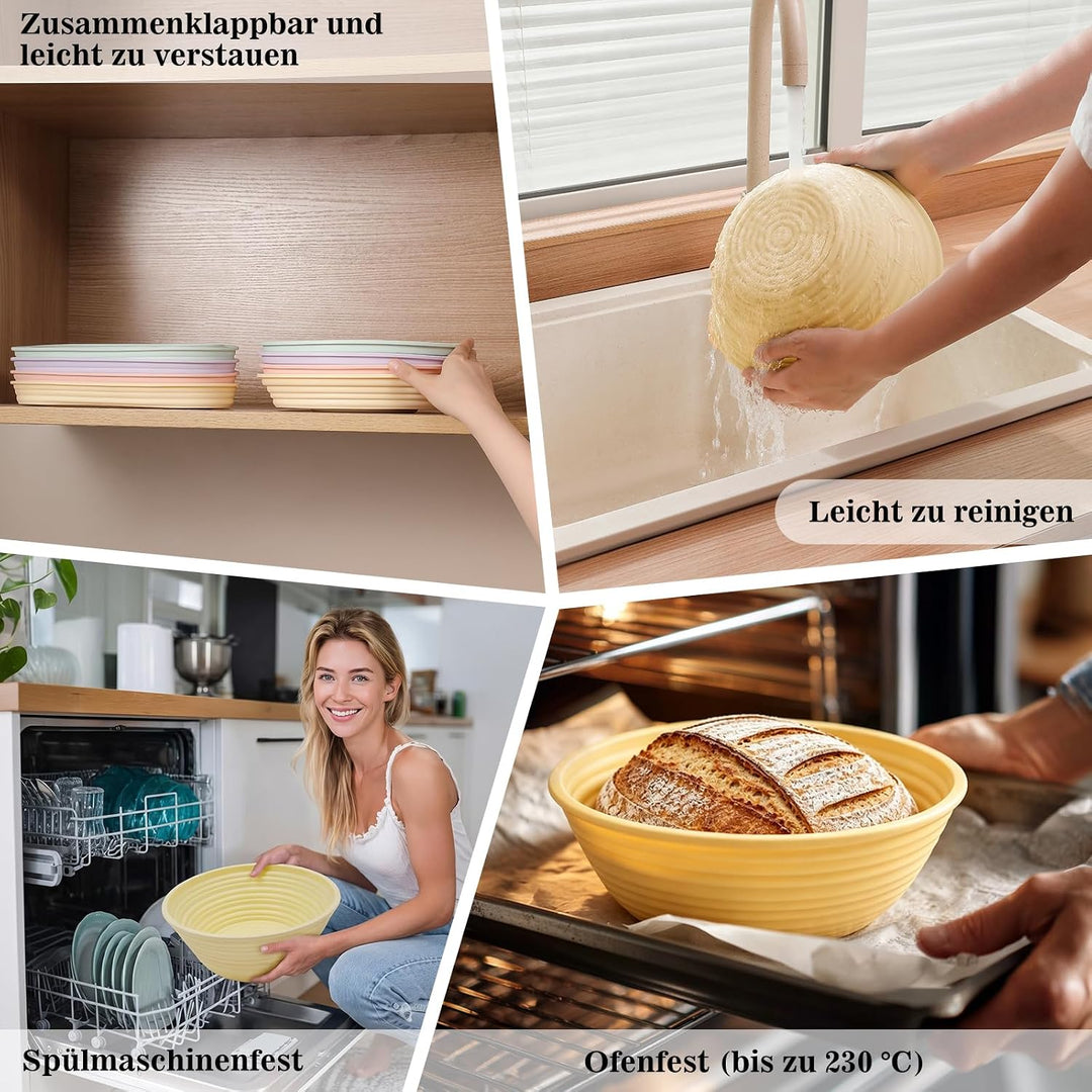 8 Stück Gärkörbchen Set, Silikon Gärkorb Brot Faltbarer 24cm Rund 27cm Oval | 50% Verdicktes Design