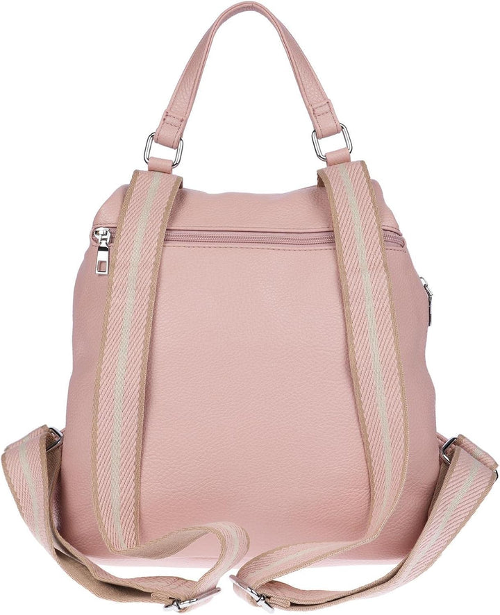 Christian Wippermann grosser Damen City Rucksack Tasche Body Bag Leder Optik Schultertasche Rose, Ro