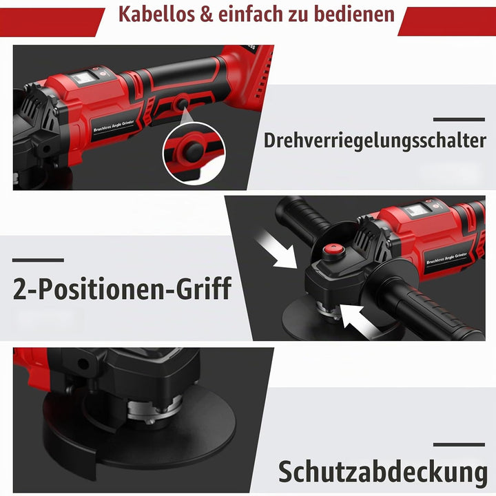 Iriisy Akku Winkelschleifer 115mm 21V Professional mit Digitalanzeige, 3 Modi Bürstenloser Winkelsch